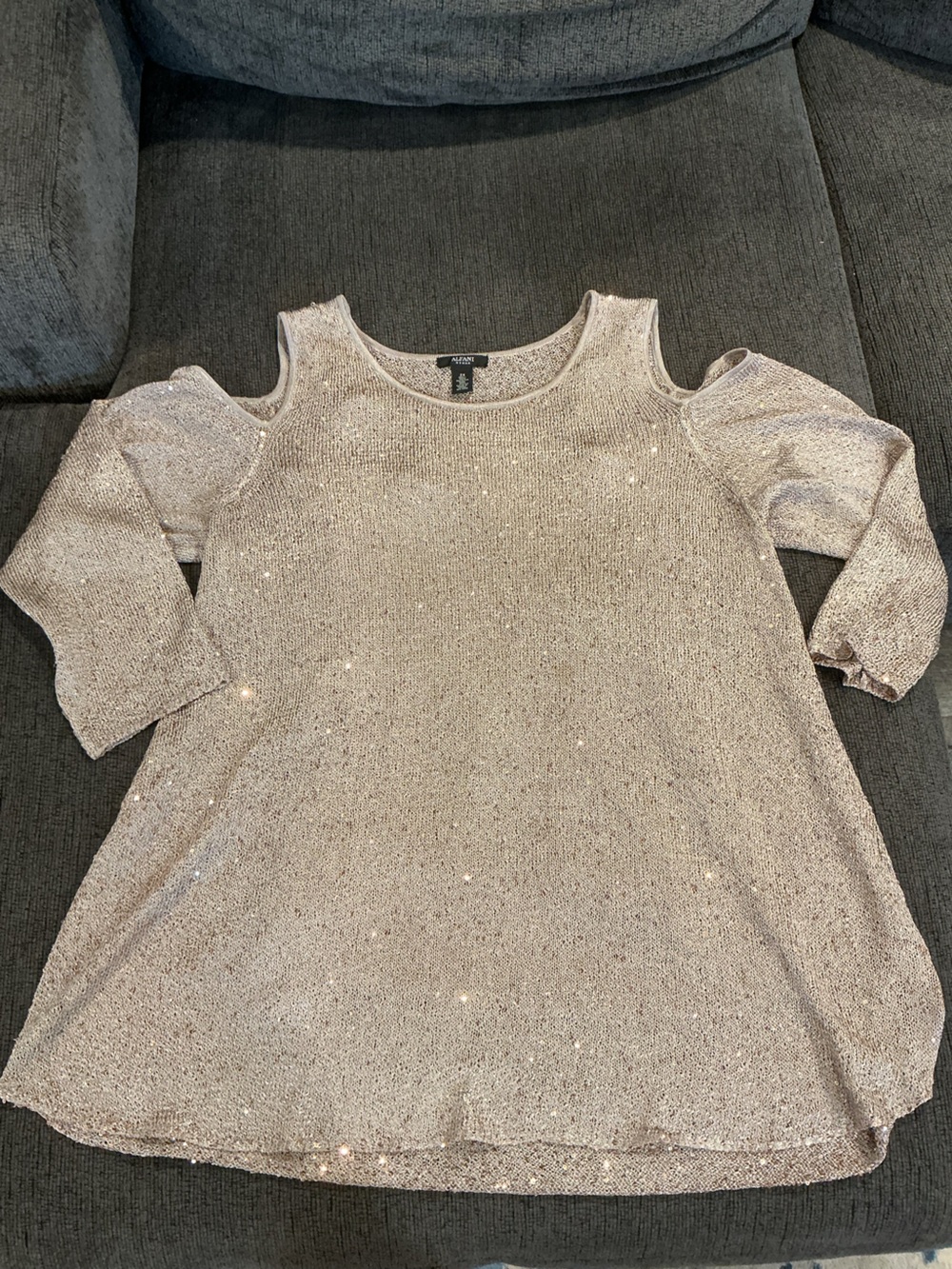 Sparkle Cold-Shoulder Women’s Top - Metallic Taupe